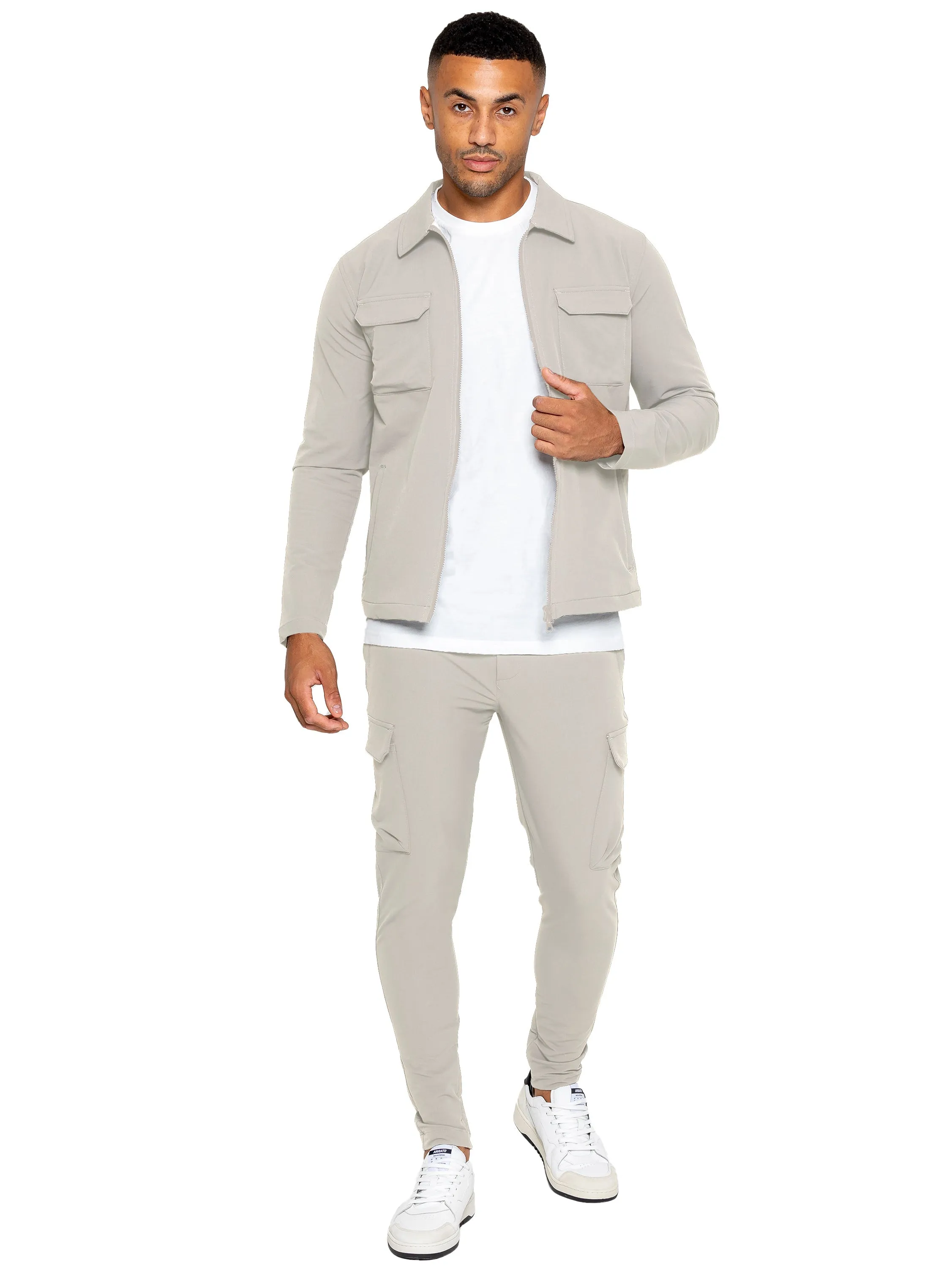 Enzo | Mens Cargo Shacket Tracksuit Set