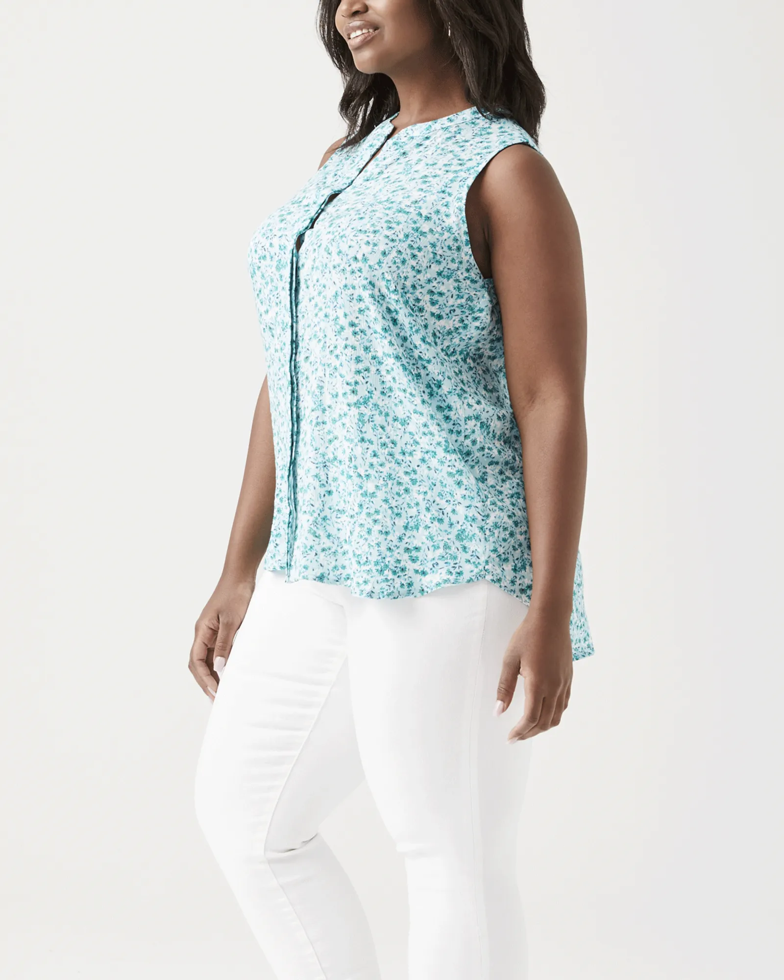 Fiona Silk-Blend Top | Light Blue / White