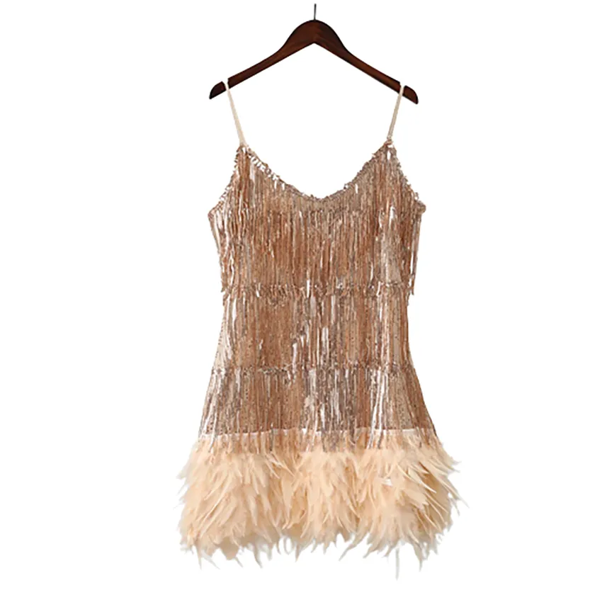 Funki Buys | Dresses | Women's Sequin Feather Fringe Dress