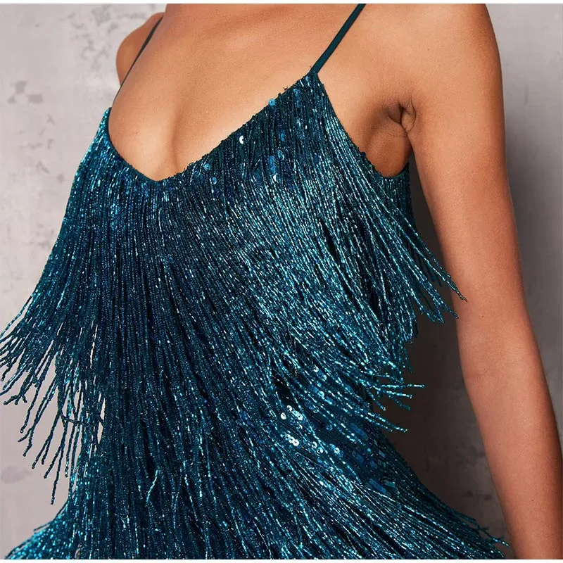 Funki Buys | Dresses | Women's Sequin Feather Fringe Dress