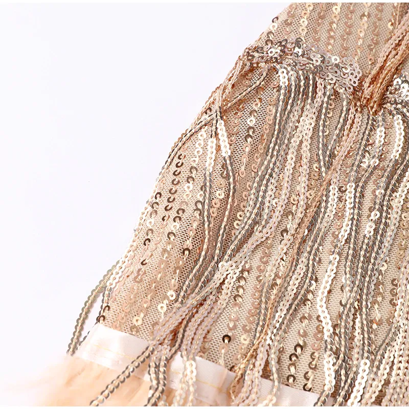 Funki Buys | Dresses | Women's Sequin Feather Fringe Dress