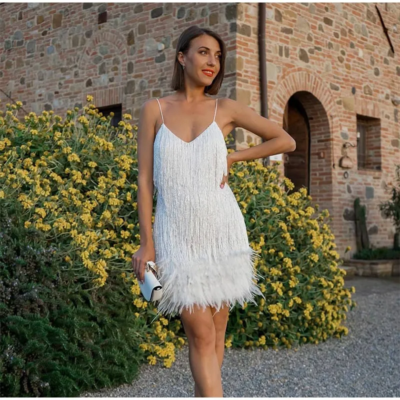 Funki Buys | Dresses | Women's Sequin Feather Fringe Dress