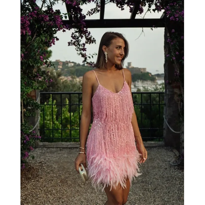 Funki Buys | Dresses | Women's Sequin Feather Fringe Dress