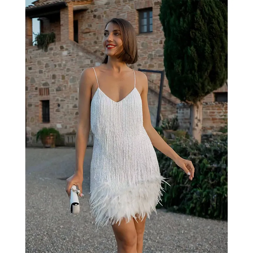 Funki Buys | Dresses | Women's Sequin Feather Fringe Dress