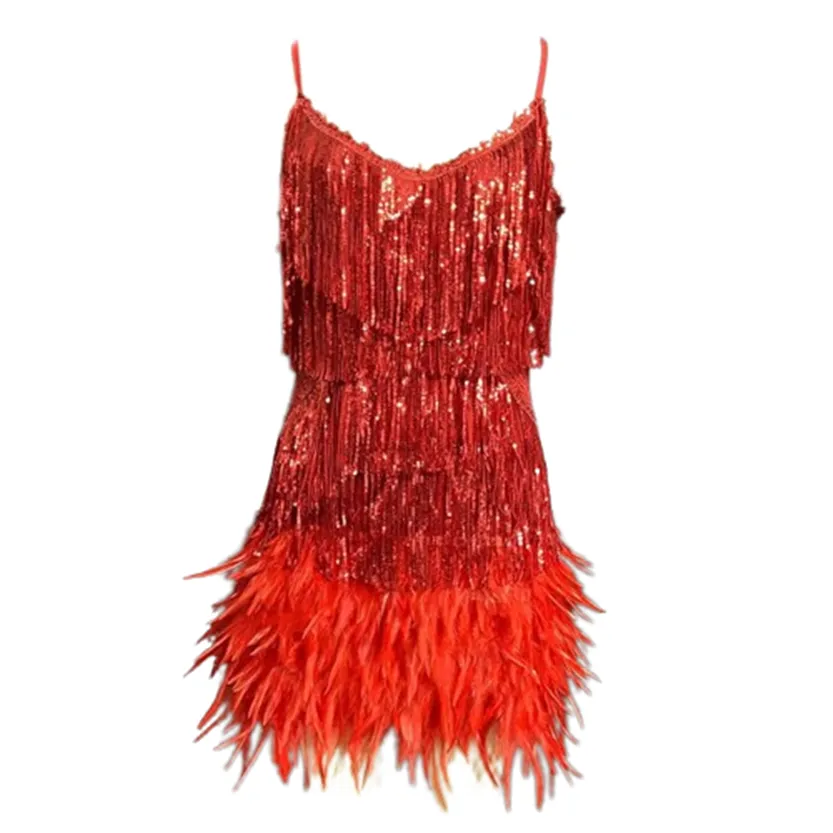 Funki Buys | Dresses | Women's Sequin Feather Fringe Dress