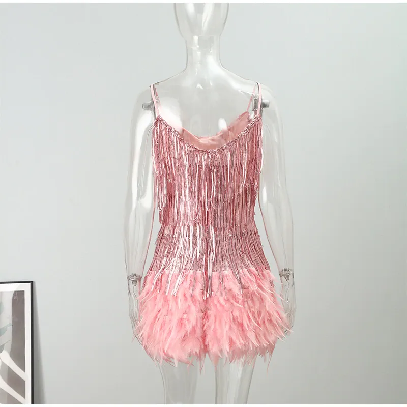 Funki Buys | Dresses | Women's Sequin Feather Fringe Dress