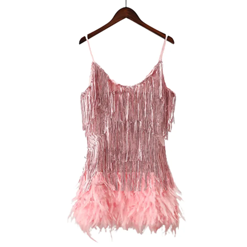 Funki Buys | Dresses | Women's Sequin Feather Fringe Dress