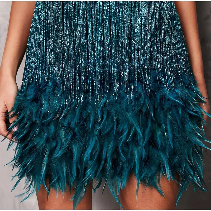 Funki Buys | Dresses | Women's Sequin Feather Fringe Dress