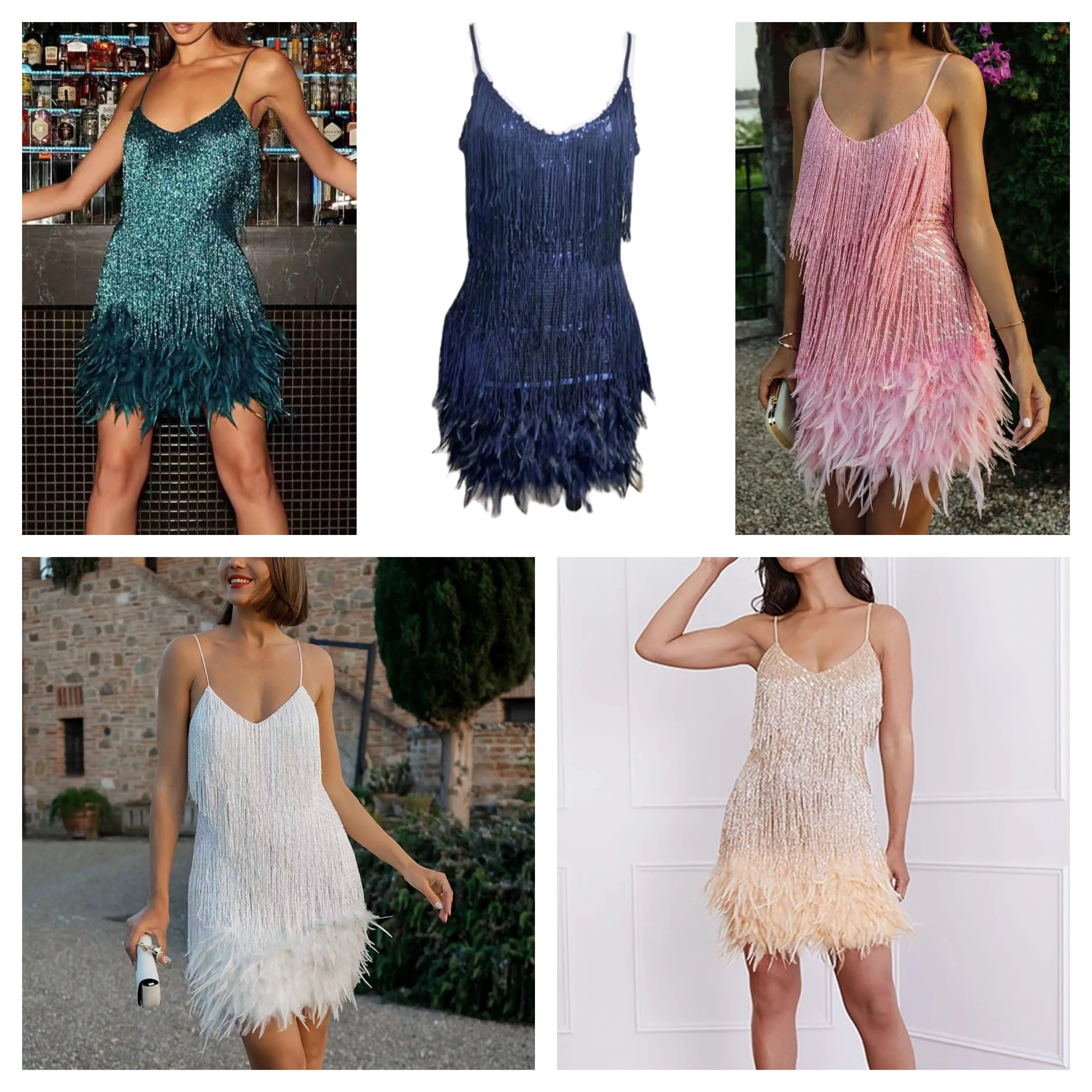 Funki Buys | Dresses | Women's Sequin Feather Fringe Dress