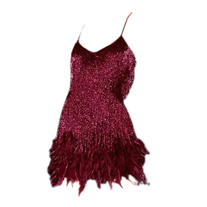 Funki Buys | Dresses | Women's Sequin Feather Fringe Dress