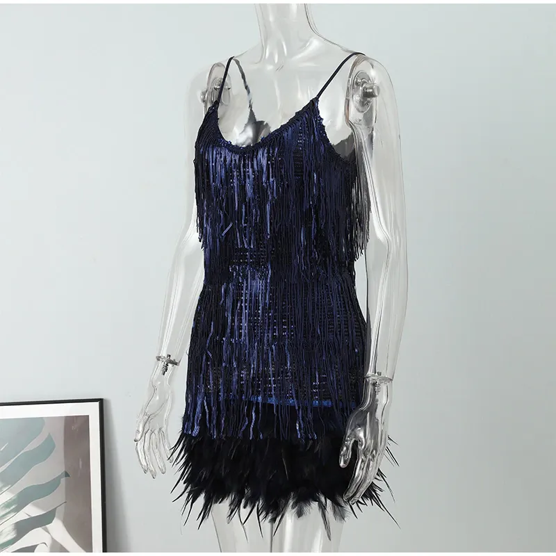 Funki Buys | Dresses | Women's Sequin Feather Fringe Dress