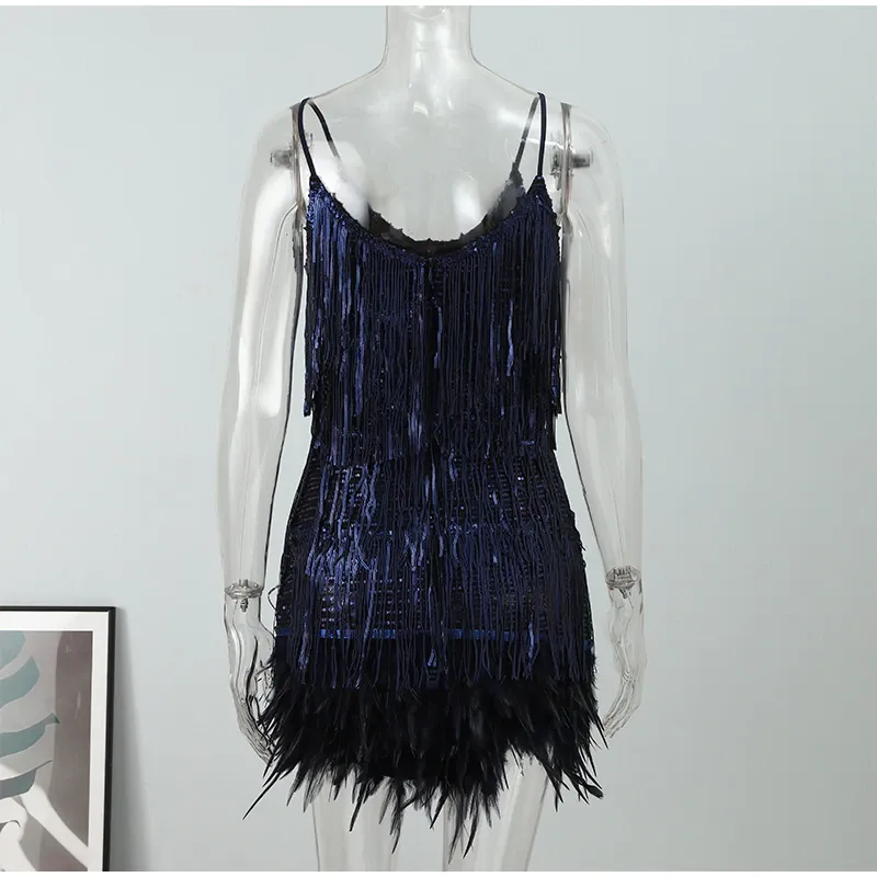 Funki Buys | Dresses | Women's Sequin Feather Fringe Dress