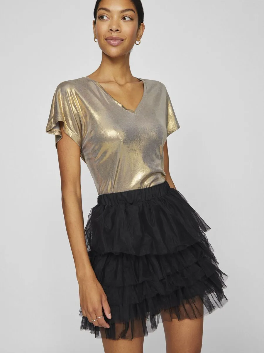 Gail V-Neck Shimmer Top (Gold)