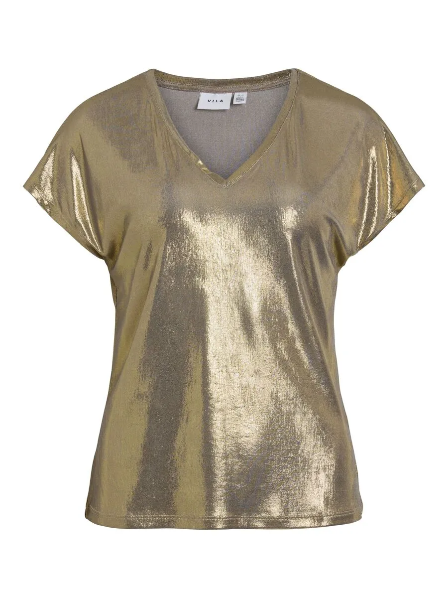 Gail V-Neck Shimmer Top (Gold)