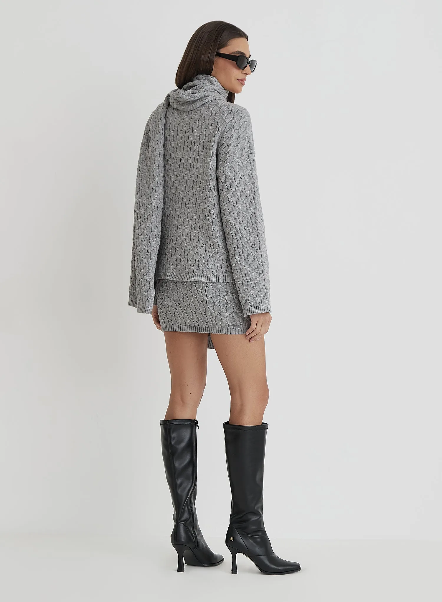 Grey Cable Knit Mini Skirt- Gabriel