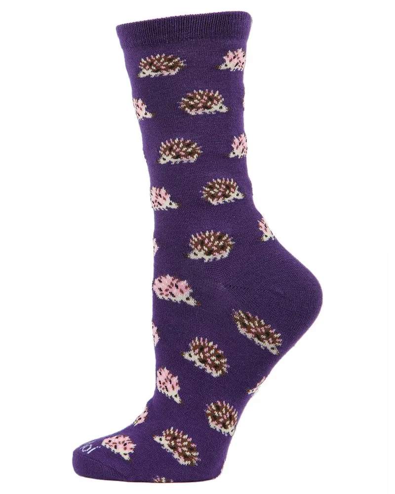 Happy Hedgehogs (Grape Purple) Women's Bamboo Crew Socks