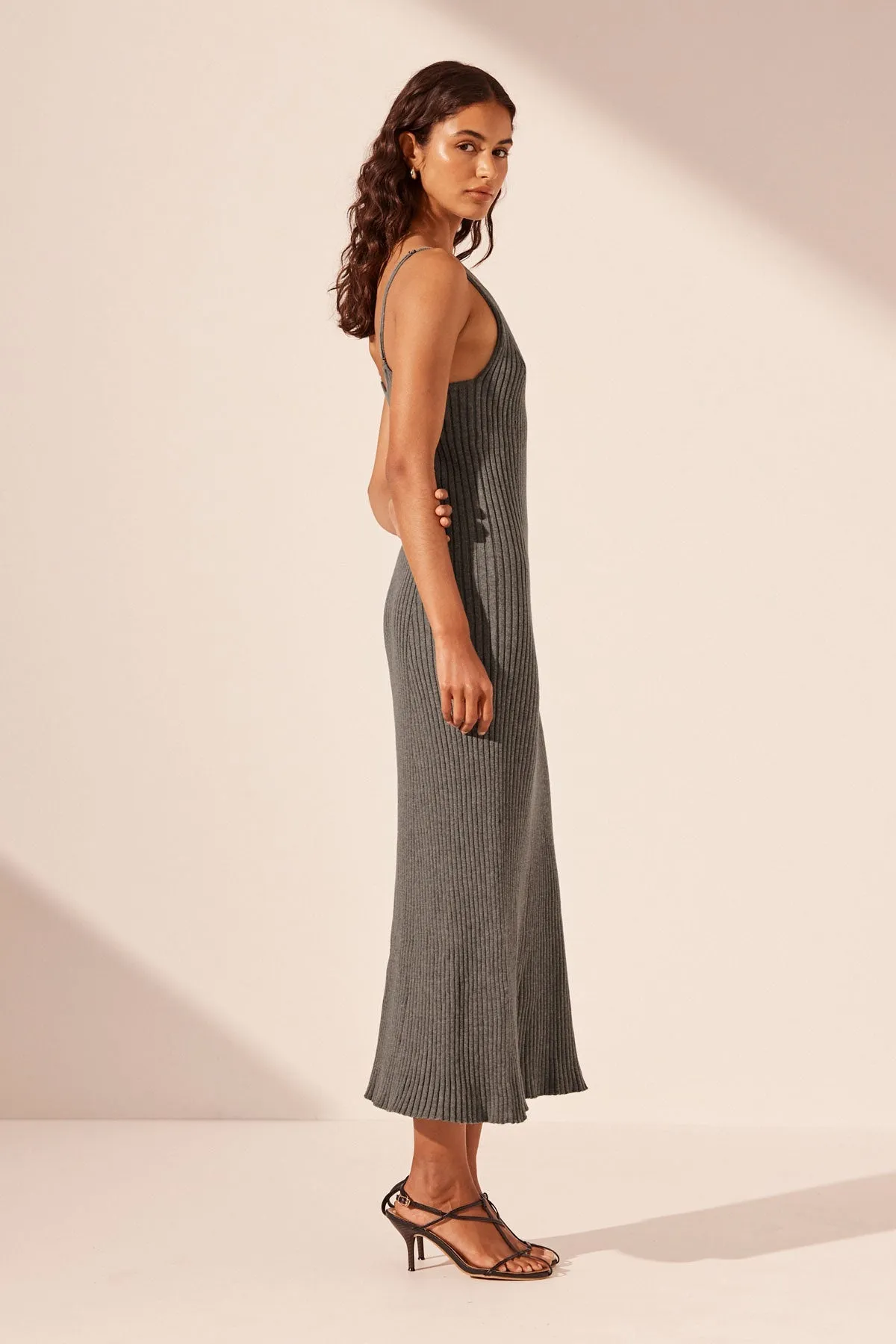 HARLEM SLIP MIDI DRESS - ASH