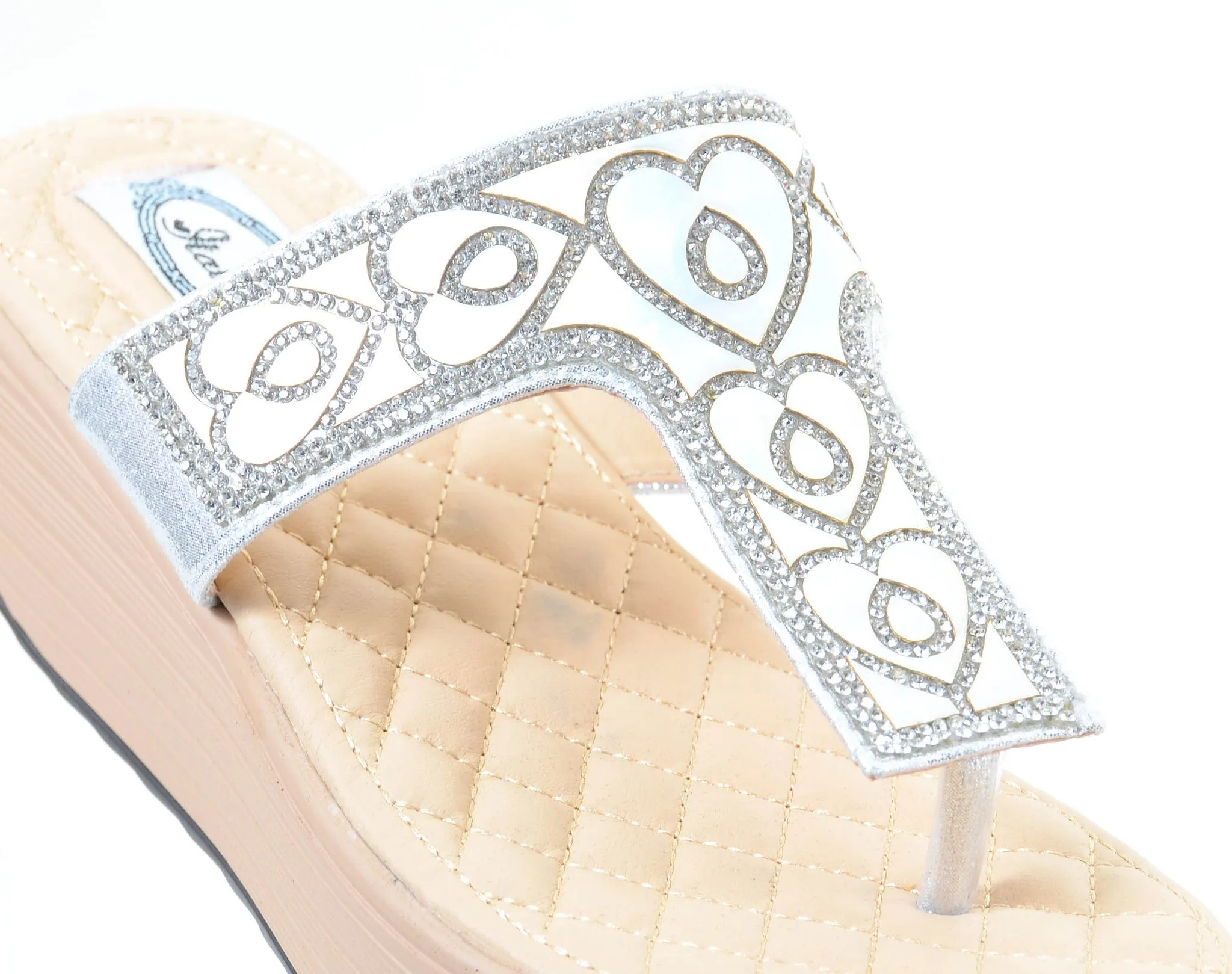 Heart Shimmering Platform Wedge Flip Flop Thong Sandal