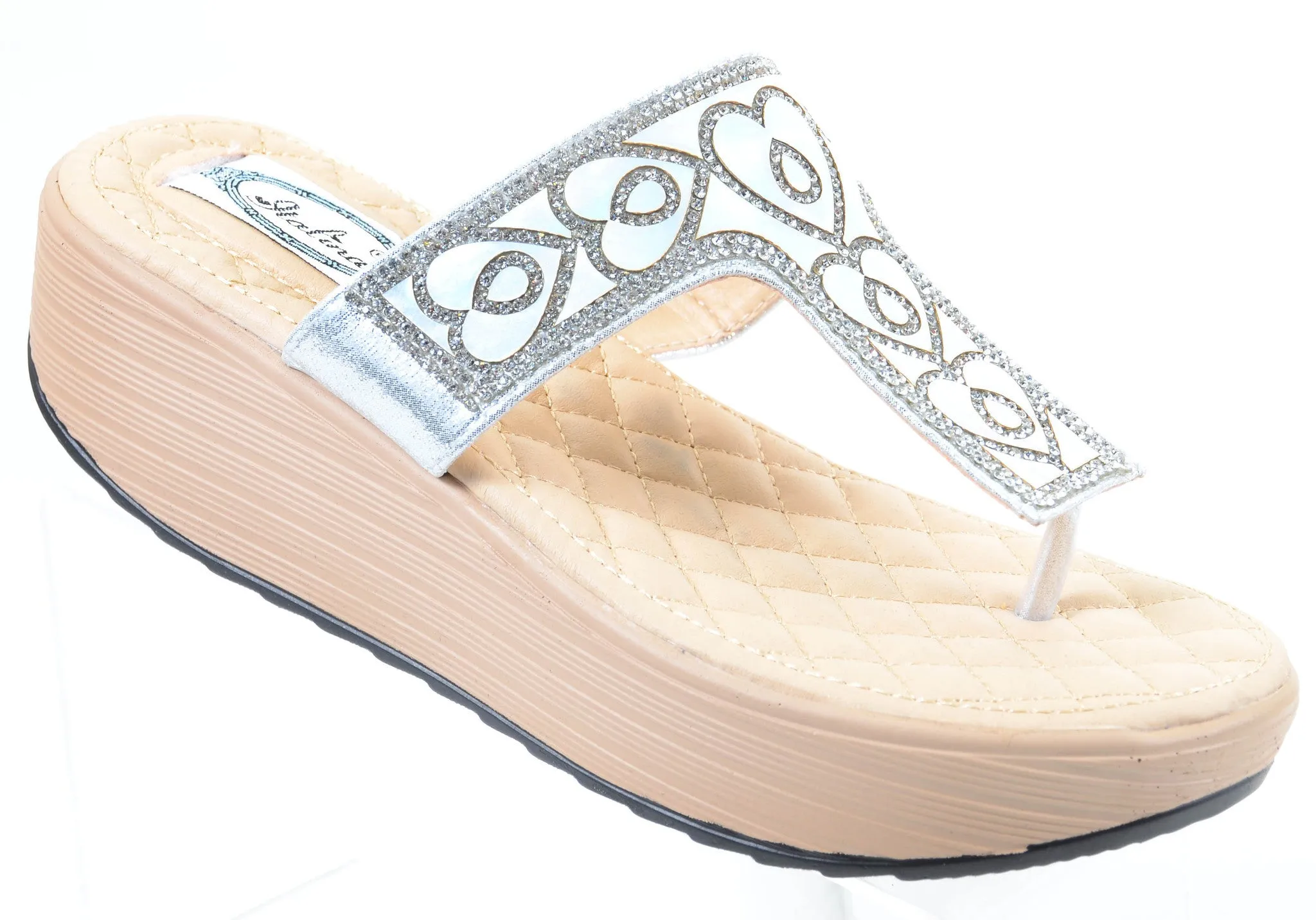 Heart Shimmering Platform Wedge Flip Flop Thong Sandal