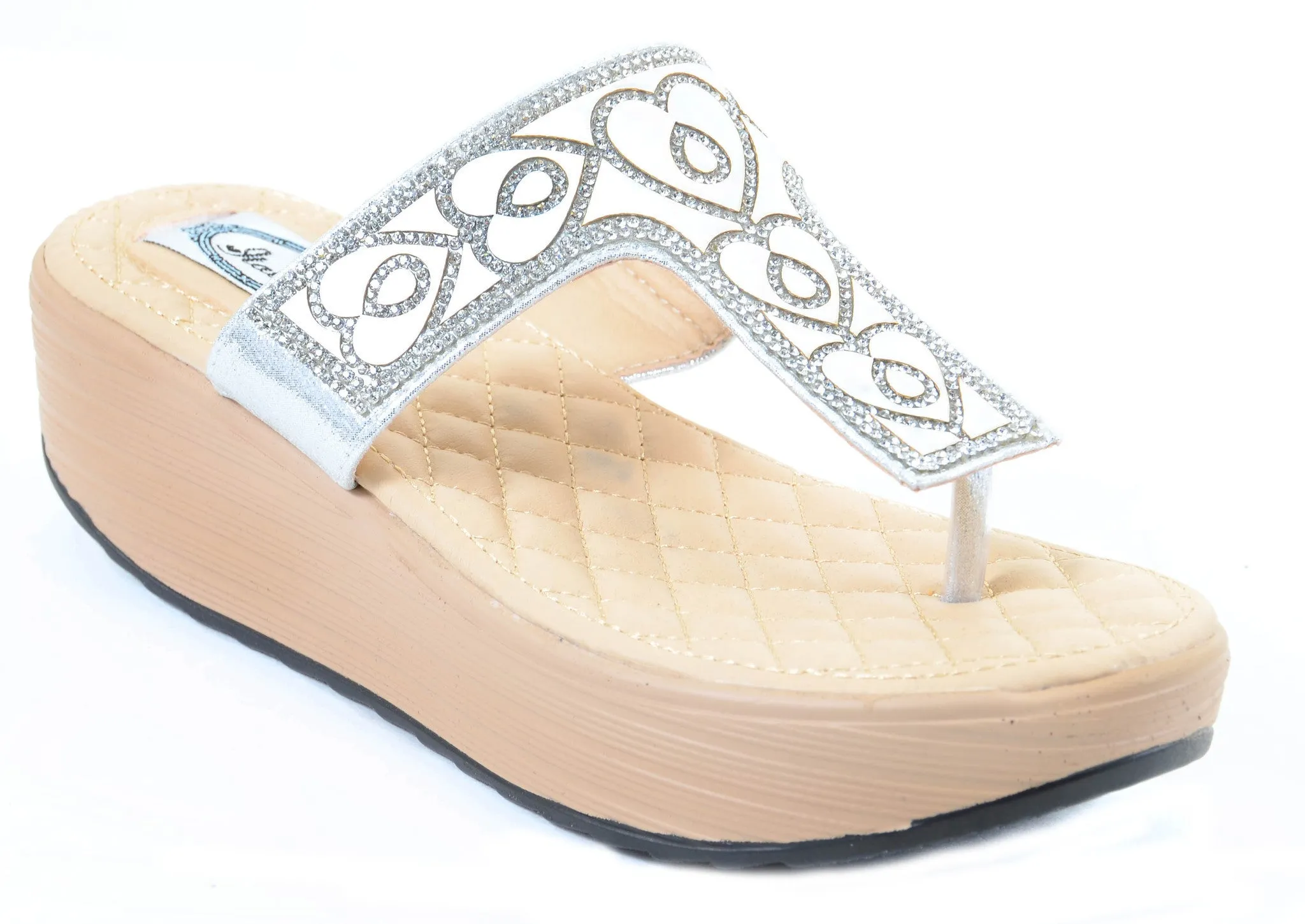 Heart Shimmering Platform Wedge Flip Flop Thong Sandal