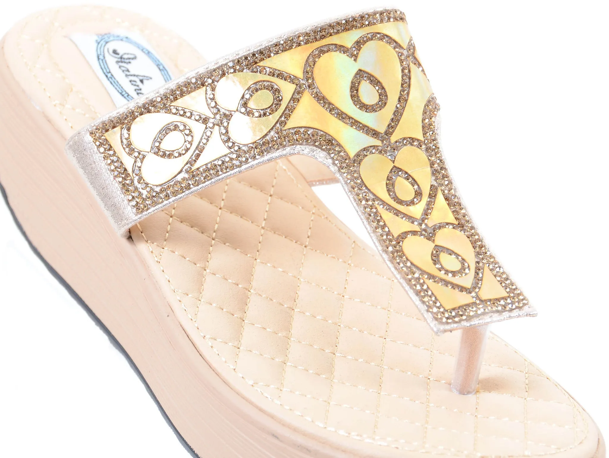 Heart Shimmering Platform Wedge Flip Flop Thong Sandal