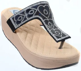 Heart Shimmering Platform Wedge Flip Flop Thong Sandal