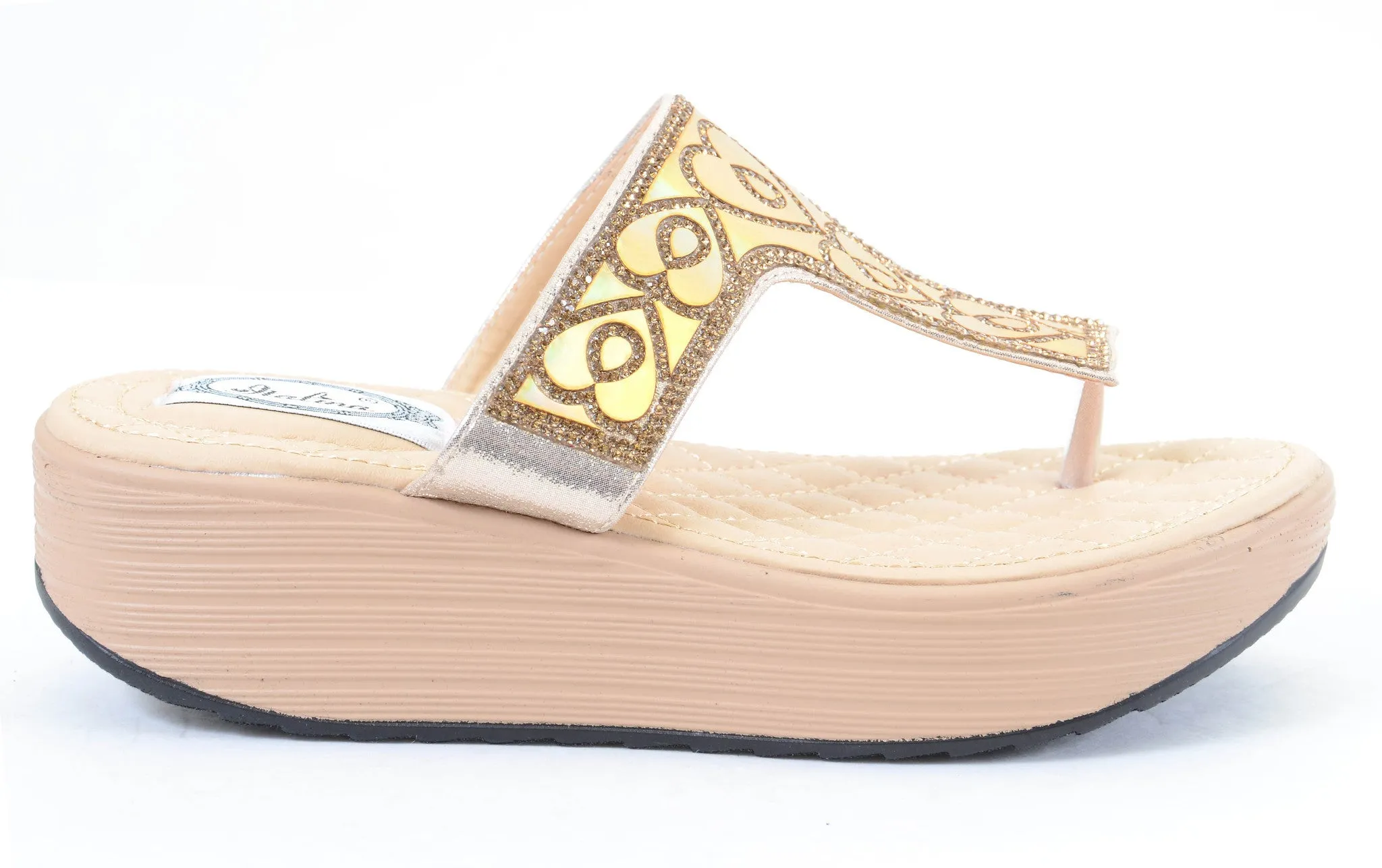 Heart Shimmering Platform Wedge Flip Flop Thong Sandal