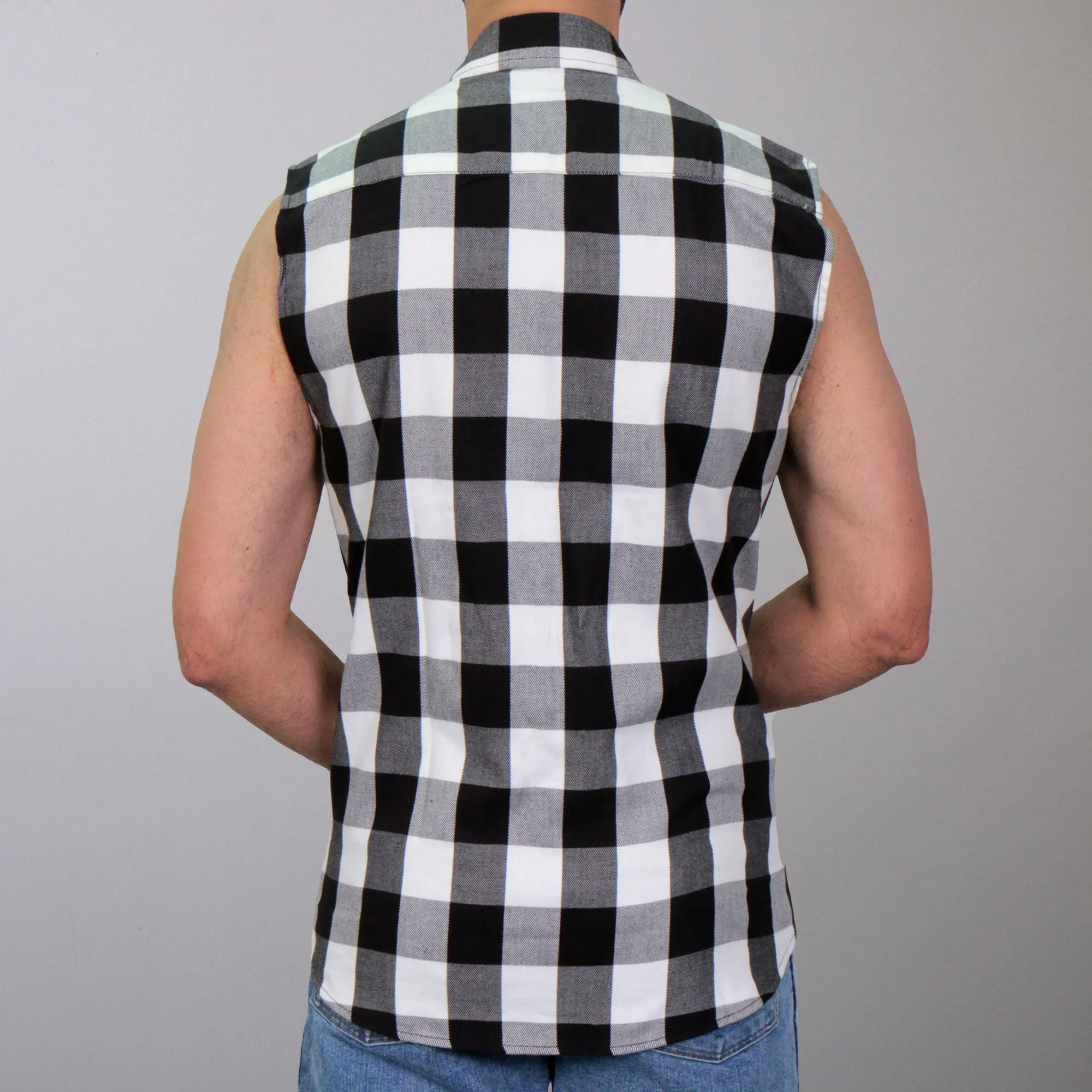 Hot Leathers FLM5004 Men’s Black and White Sleeveless Cotton Flannel Shirt