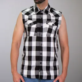 Hot Leathers FLM5004 Men’s Black and White Sleeveless Cotton Flannel Shirt