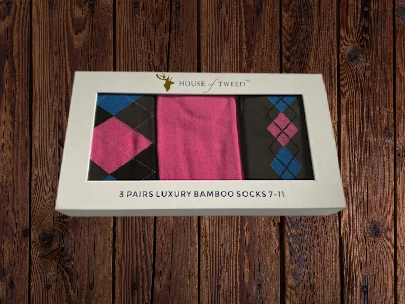 House of Tweed Luxury Mens Bamboo Socks | 3 Pairs Argyle