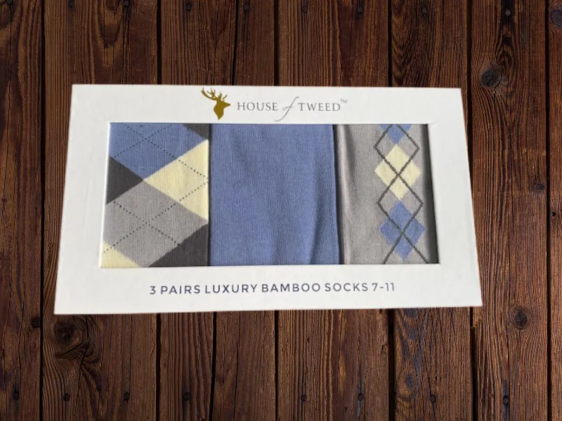 House of Tweed Luxury Mens Bamboo Socks | 3 Pairs Argyle