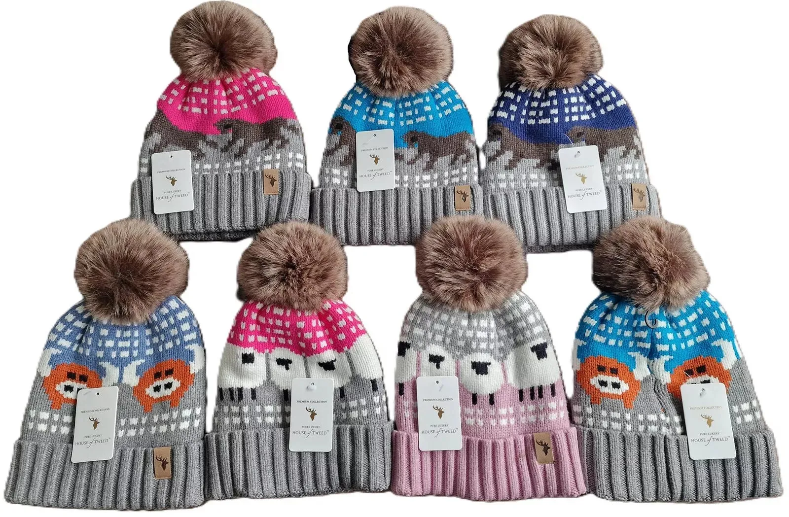 House Of Tweed Luxury sheep cow horse Pompom hat Beanie One Size