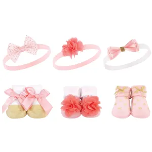 Hudson Baby Headband and Socks Giftset, Coral Gold