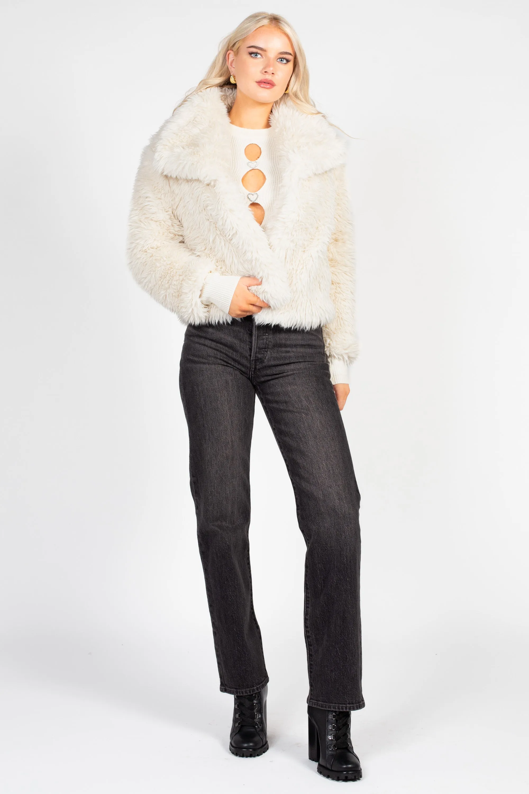 Iryna Collared Faux Fur Shaggy Jacket