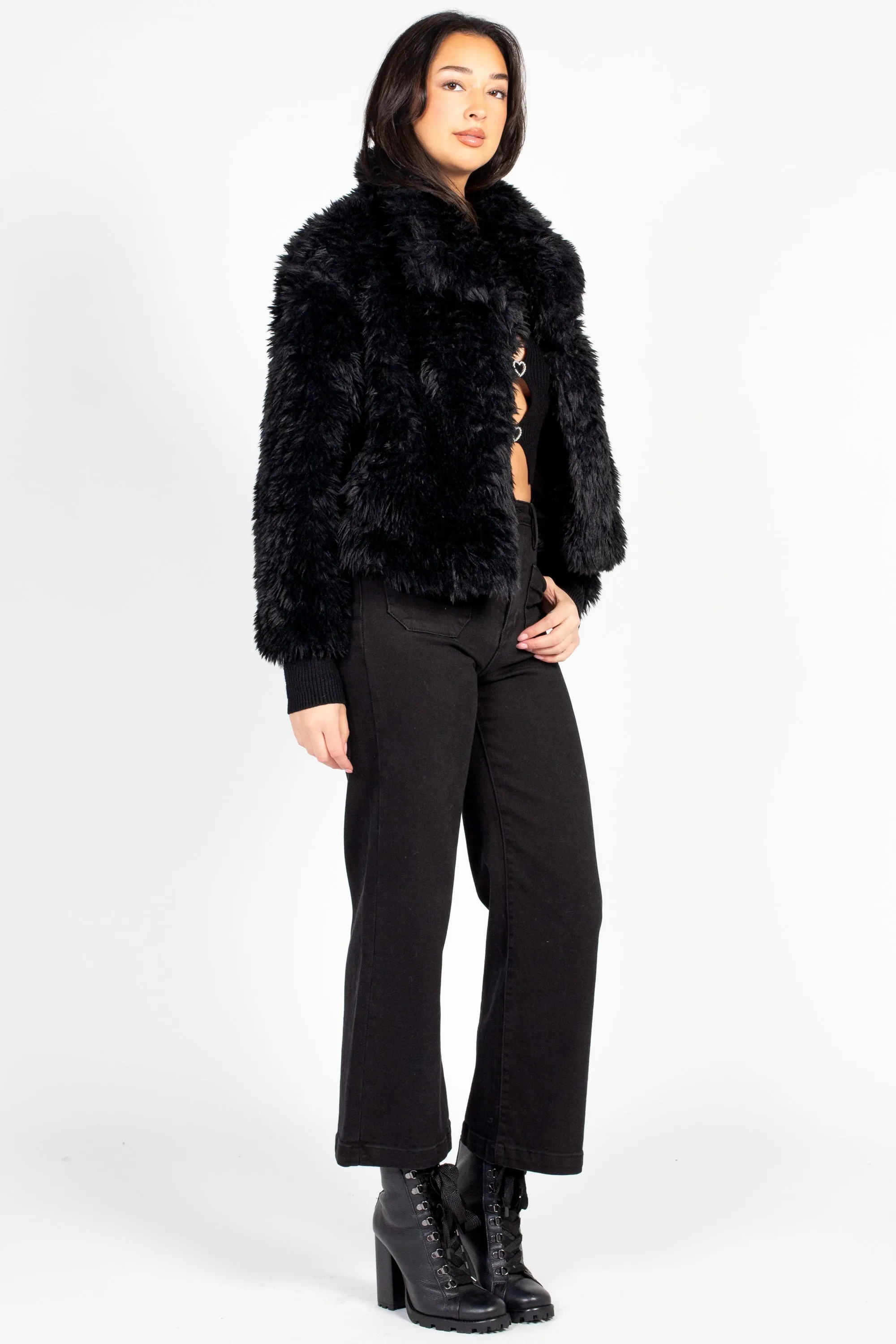 Iryna Collared Faux Fur Shaggy Jacket