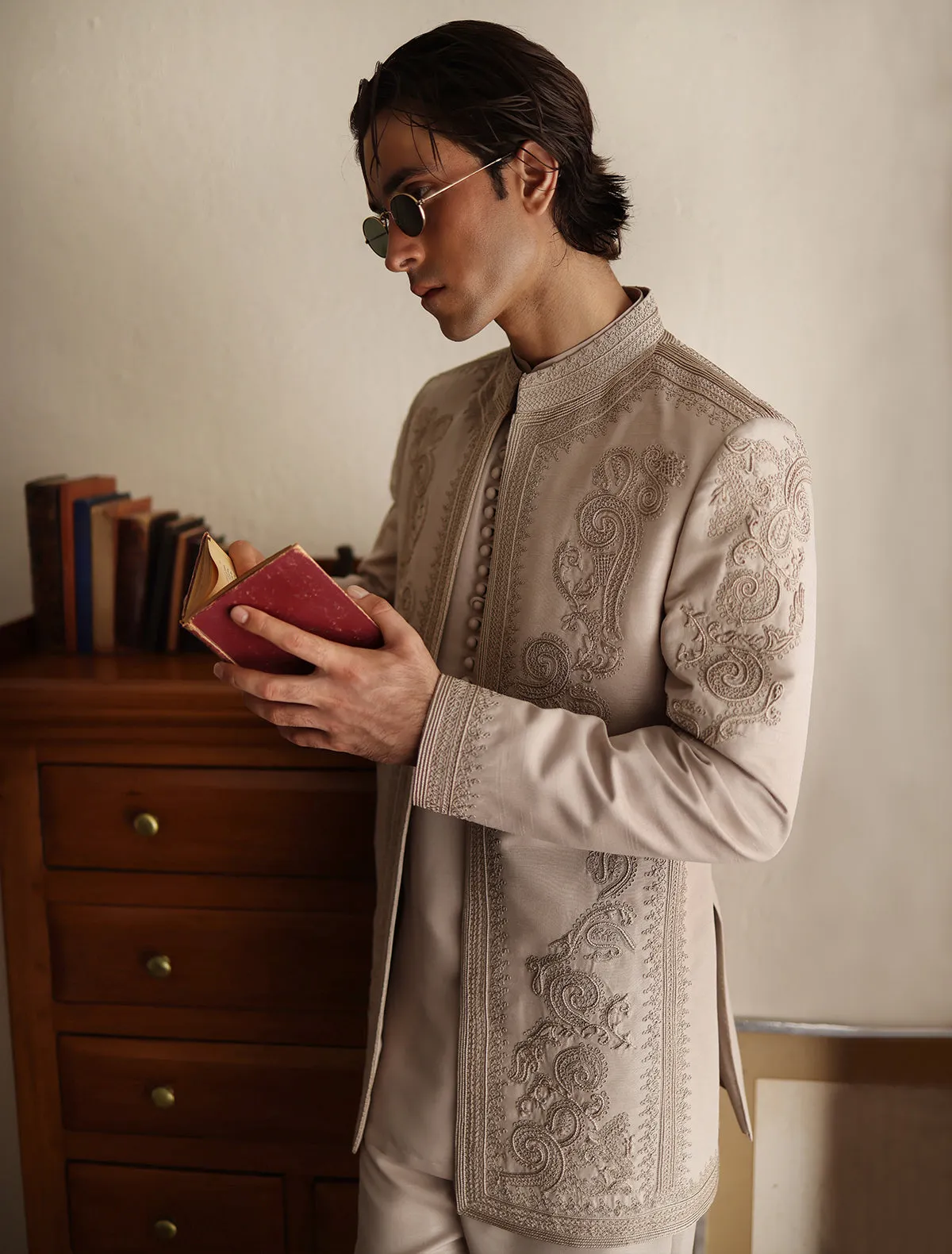 Ivory intricately hand embroidery long jacket