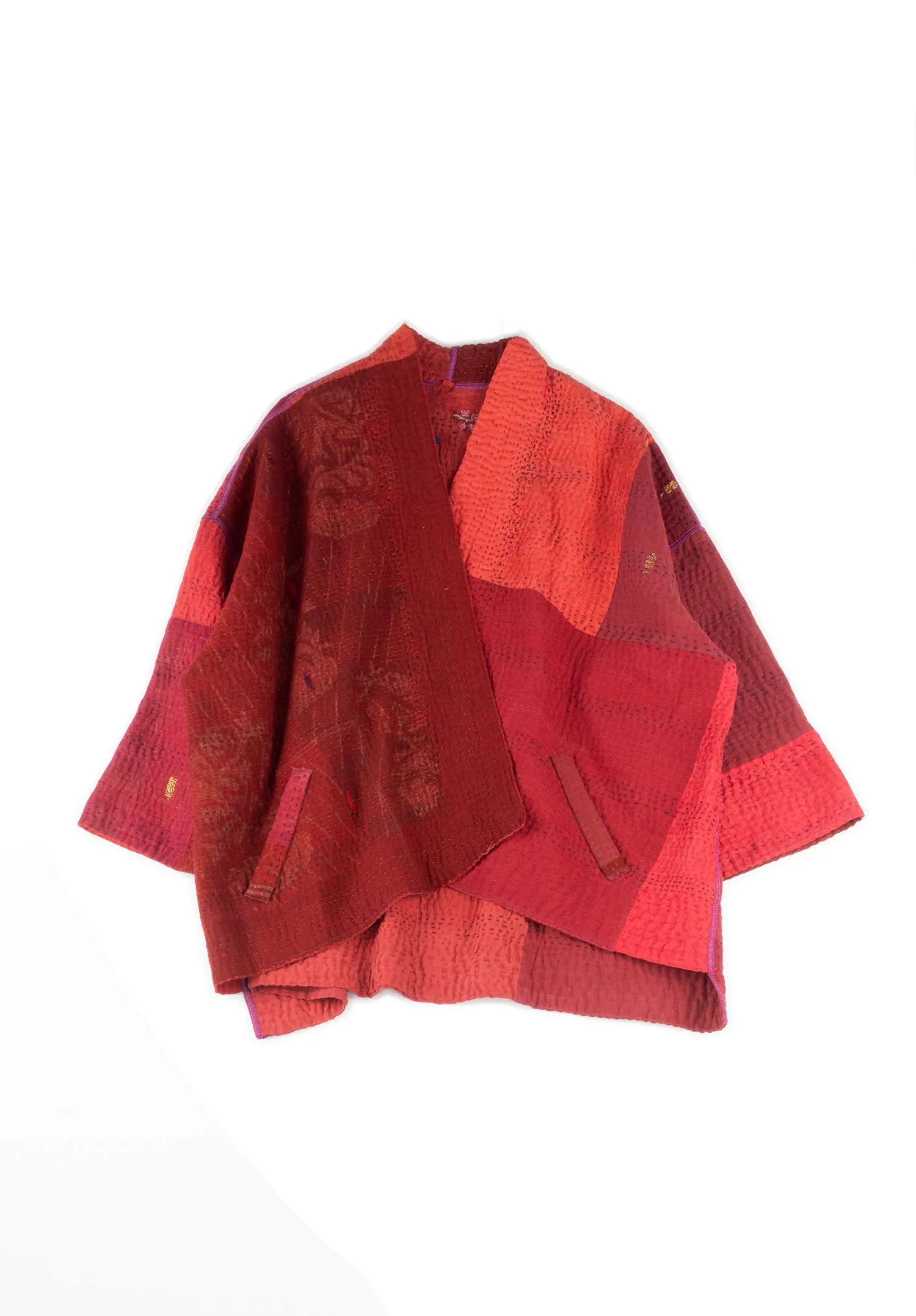 JAIPUR PATCH KANTHA MINI KIMONO JKT - jp4055-red -