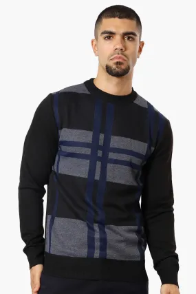 Jay Y. Ko Patterned Crewneck Pullover Sweater - Navy