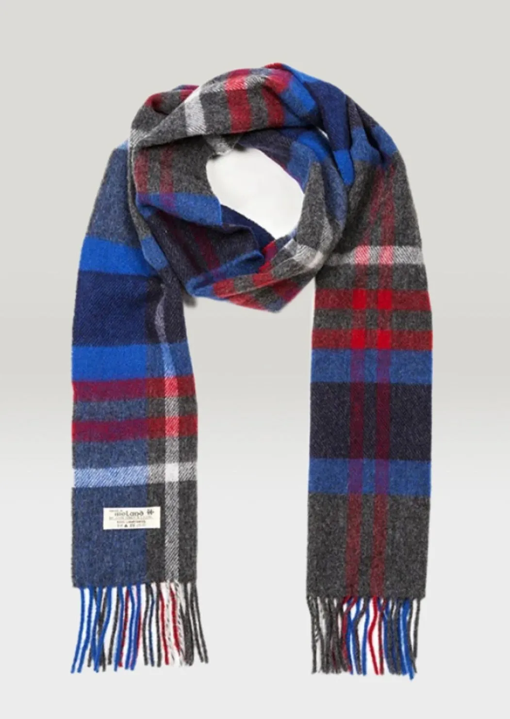 John Hanly Lambswool Scarf | Charcoal Blue Red