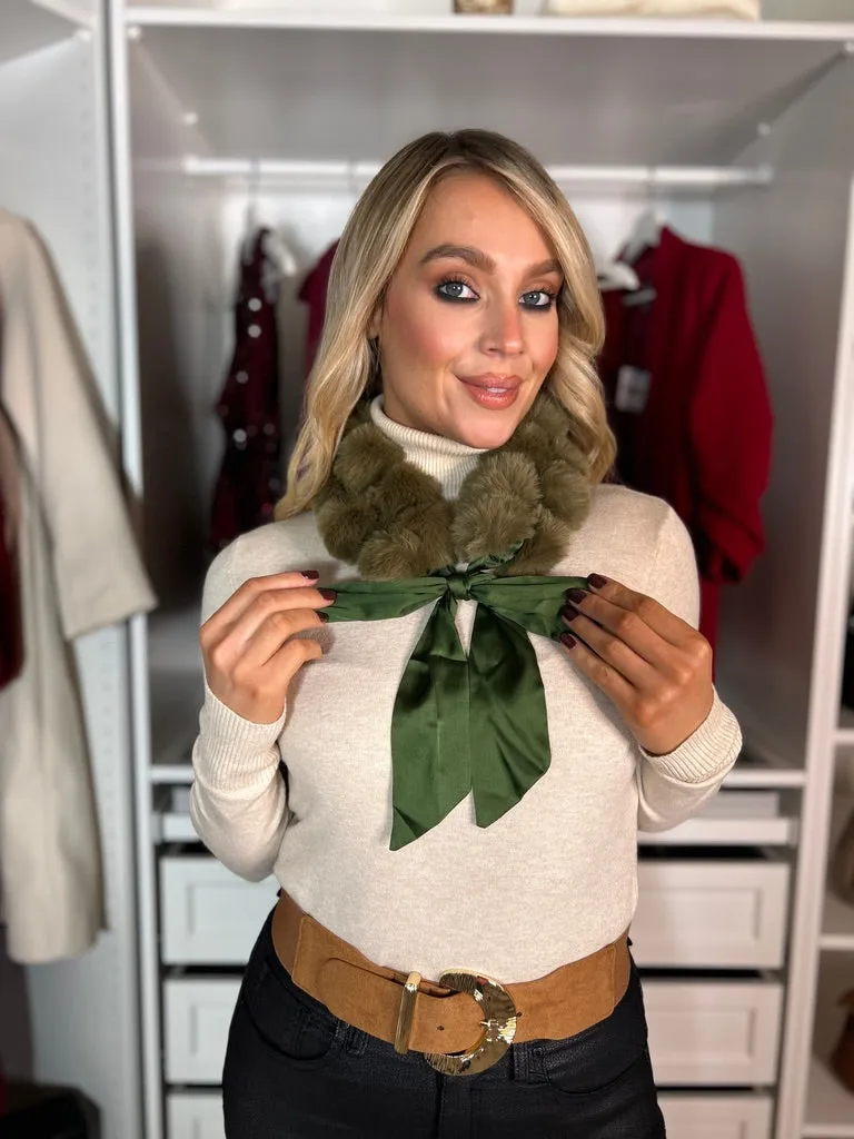 Khaki Pom Pom Scarf