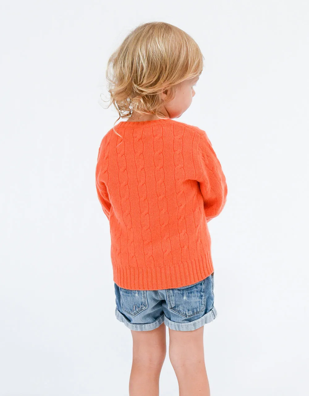 Kids Cable Pullover in Mandarin