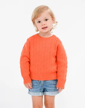 Kids Cable Pullover in Mandarin