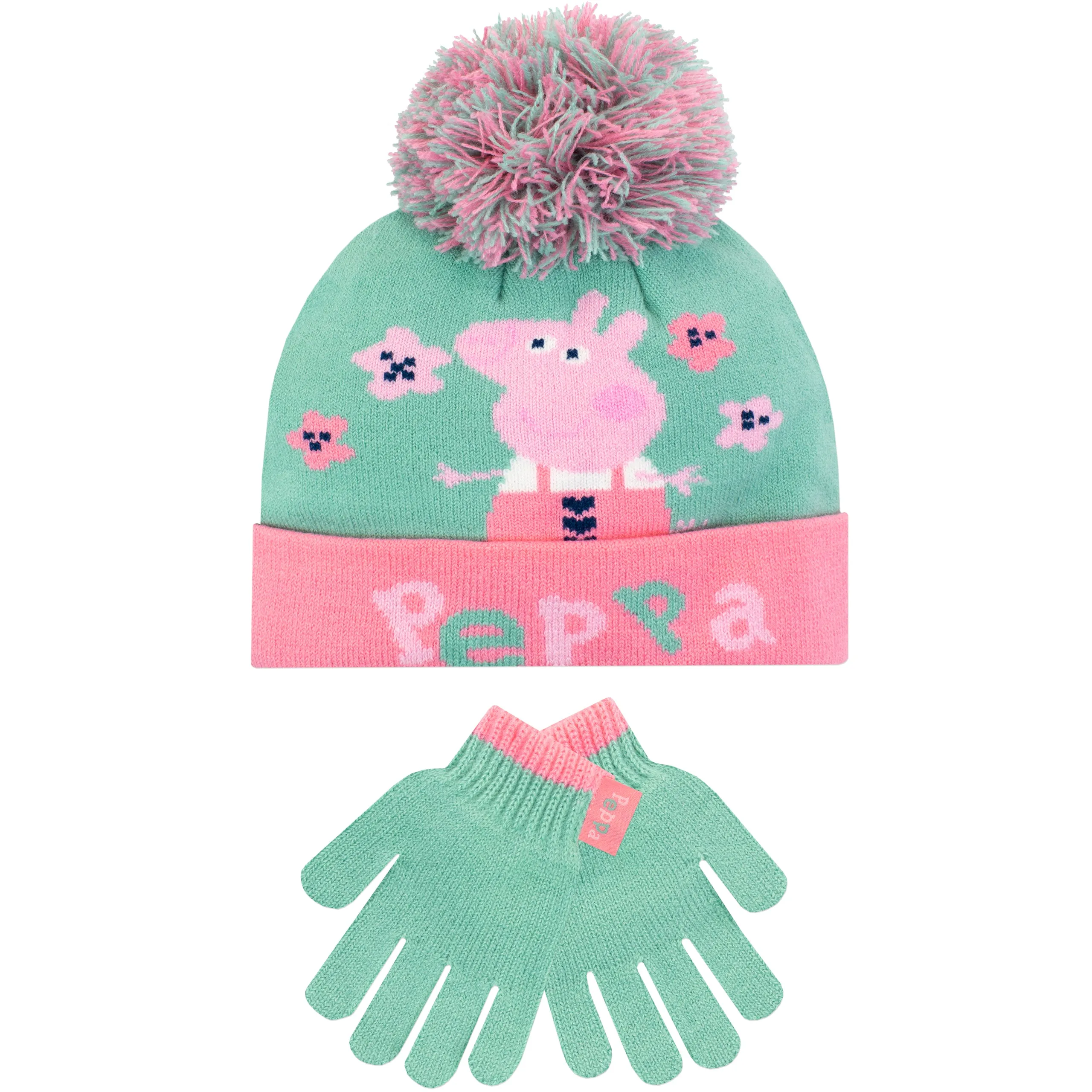 Kids Peppa Pig Winter Hat and Gloves Set