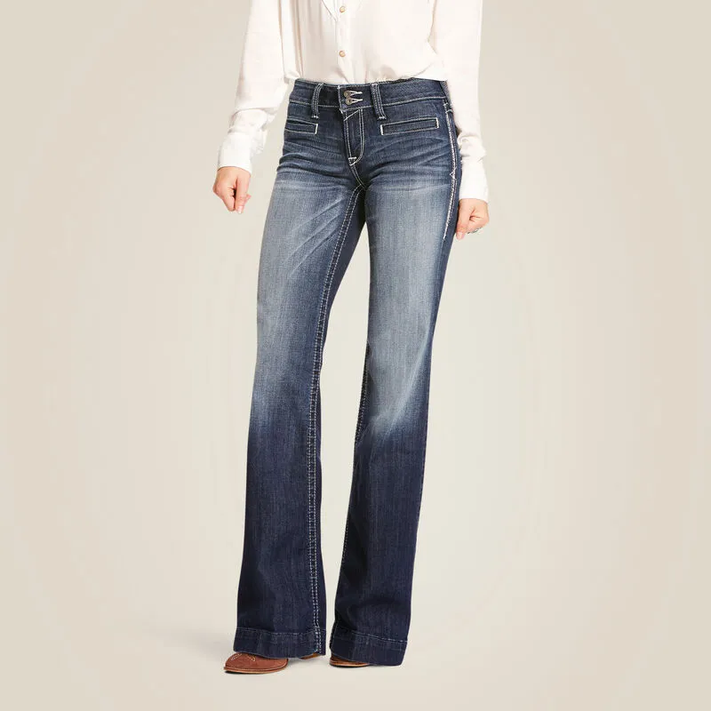 Ladies Ariat Trouser Mid Rise Stretch Entwined Wide Leg Jean - 10025302