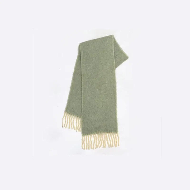 Ladies Solid Color Kint Tassel Scarves YN006