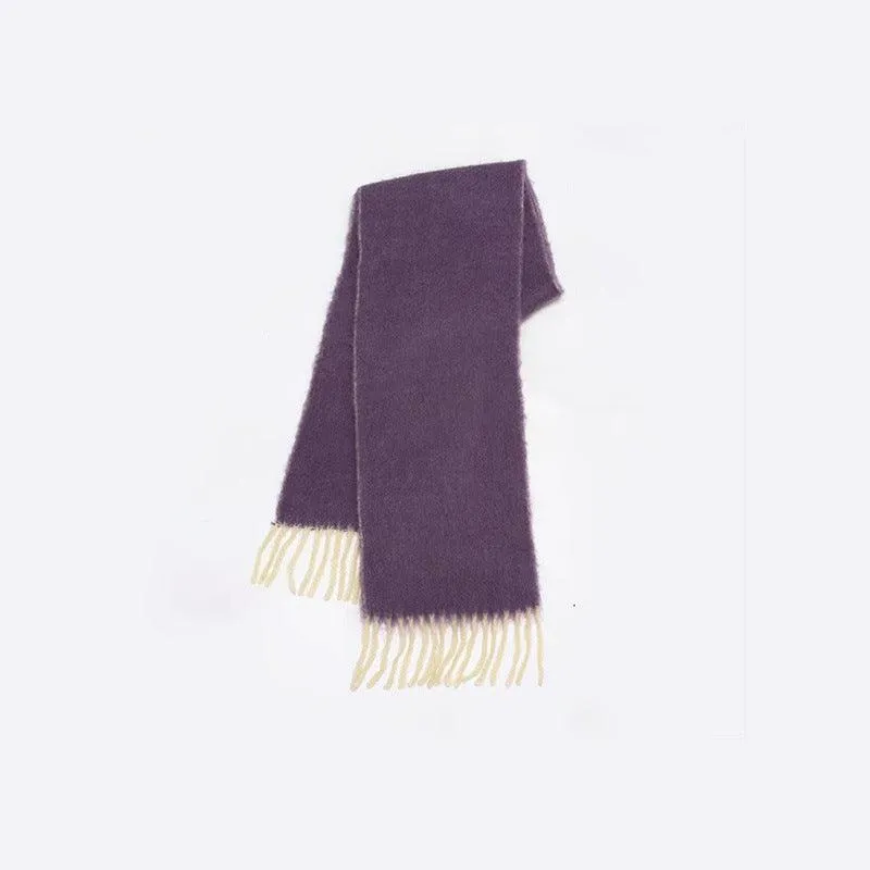 Ladies Solid Color Kint Tassel Scarves YN006