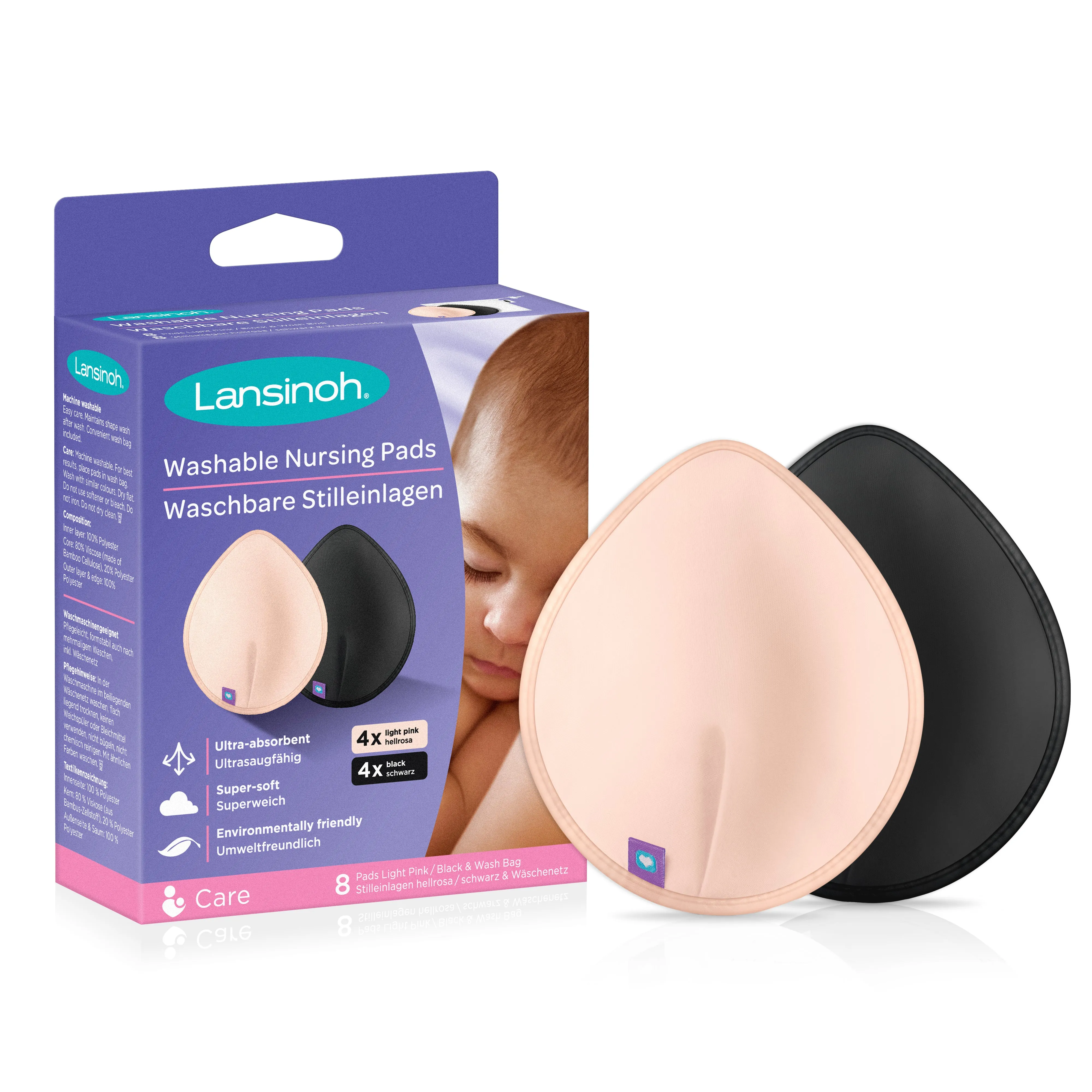 Lansinoh Washable Breast Pads Pink & Black Pack of 8