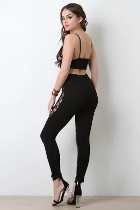 Lattice Mesh Panel High Waisted Legging Pants