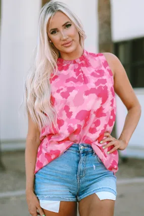 Leopard Frilled Collar Printed Tank Top