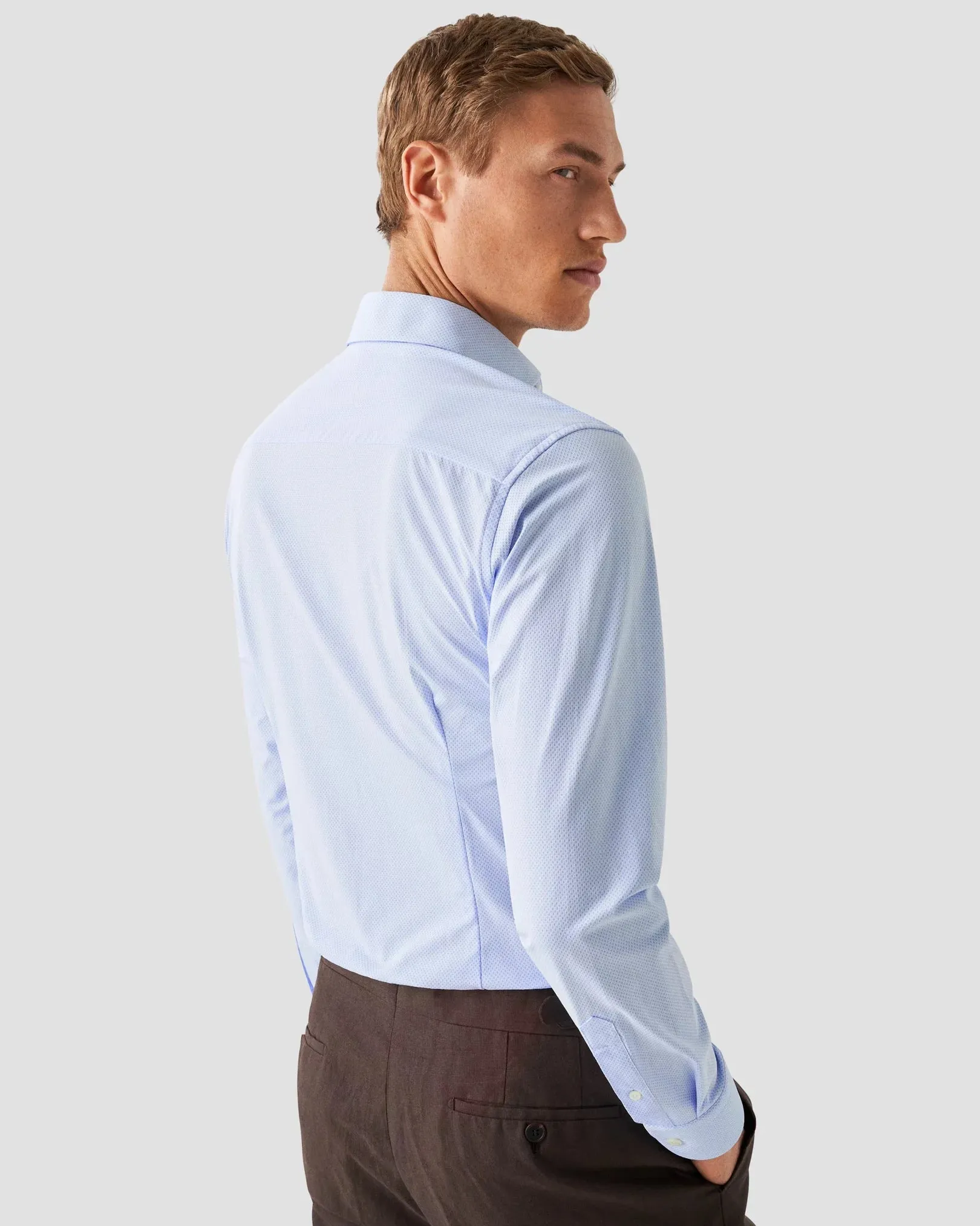 Light Blue Textured Four-Way Stretch Shirt Slim Fit - ETON